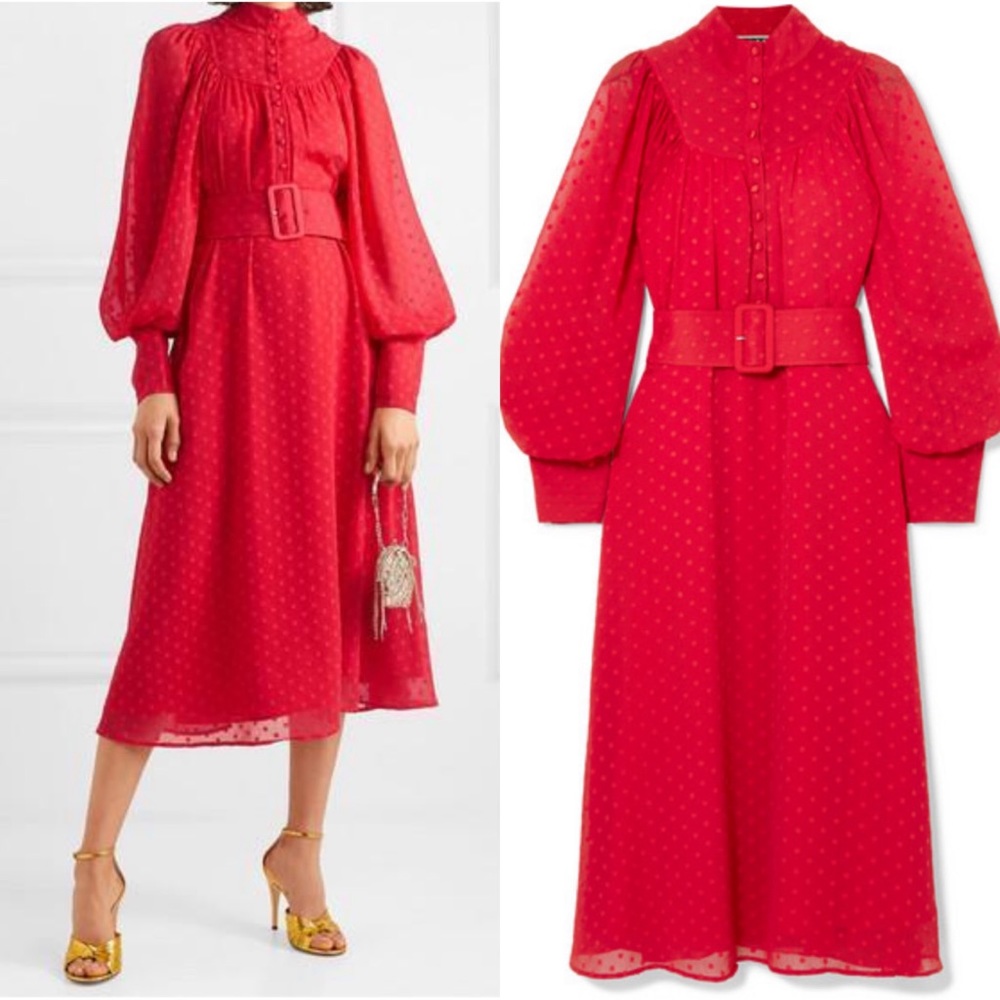 ROTATE Birger Christensen Number 37 Midi Dress Red